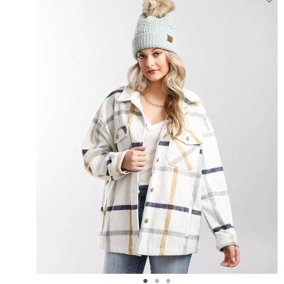 NEW Buckle Ashley by 26 International Mauve Plaid Shacket Jacket - Picture 1 of 14